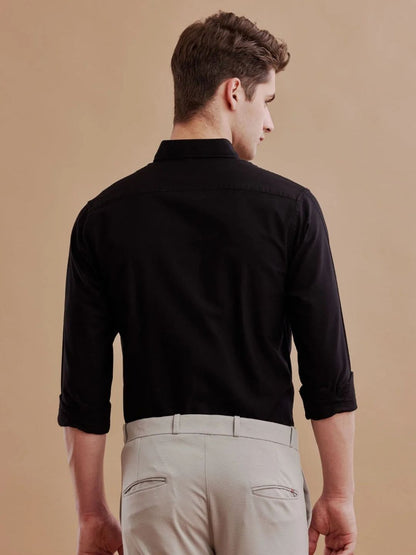 Aldeno Men Solid Casual Black Shirt