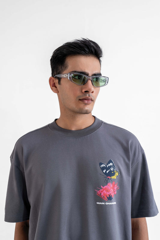 Cruel Grey Oversized Printed T-Shirt Main Character