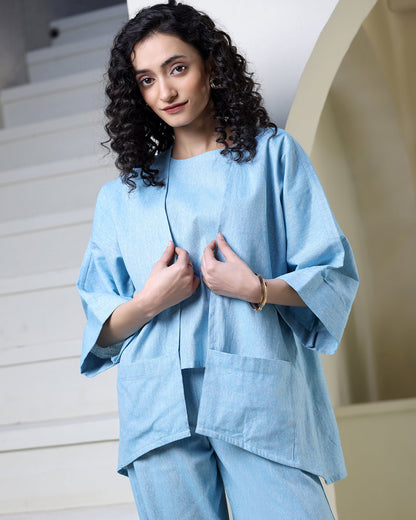 Sky Blue Cotton Jacket Co-ord Set