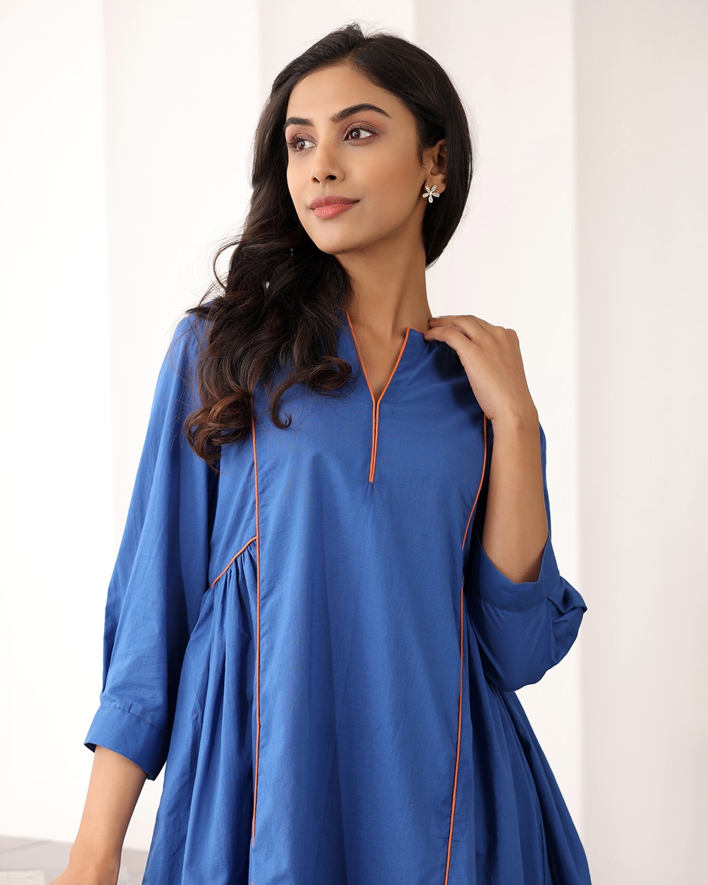 A-line Collar Blue Kurta Set