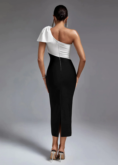 Black & White One Shoulder  Dress De Novoo