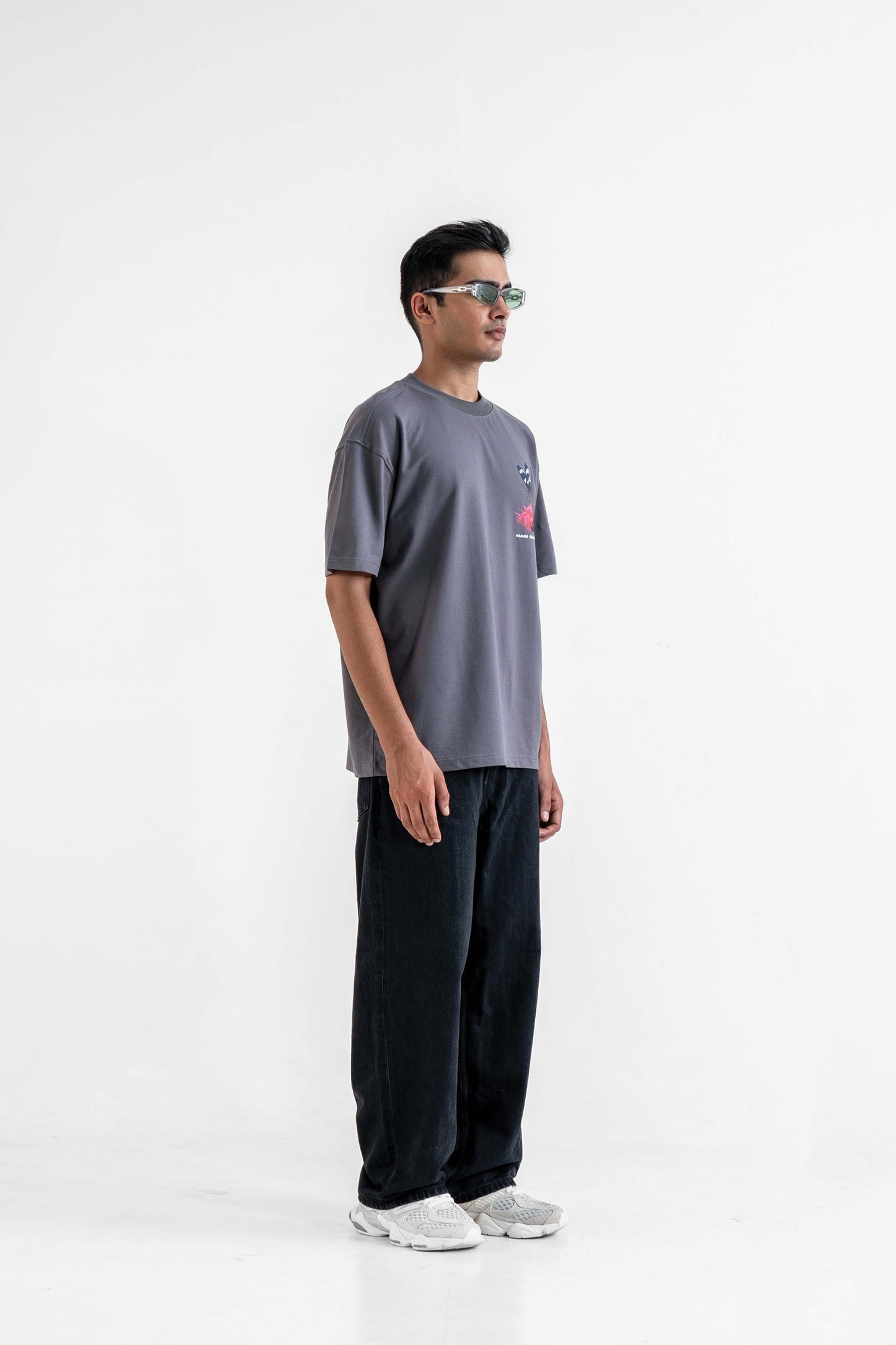 Cruel Grey Oversized Printed T-Shirt Main Character