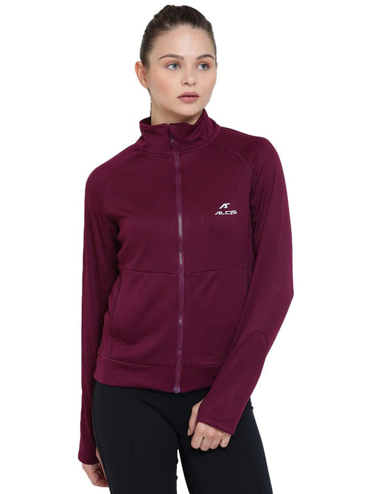 Alcis Women Maroon Solid Sporty Jacket 346WJK331 346WJK331-S