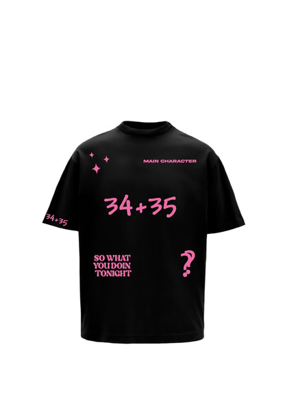 34+35 Heavyweight Round Neck Oversized Black T-Shirt Main Character