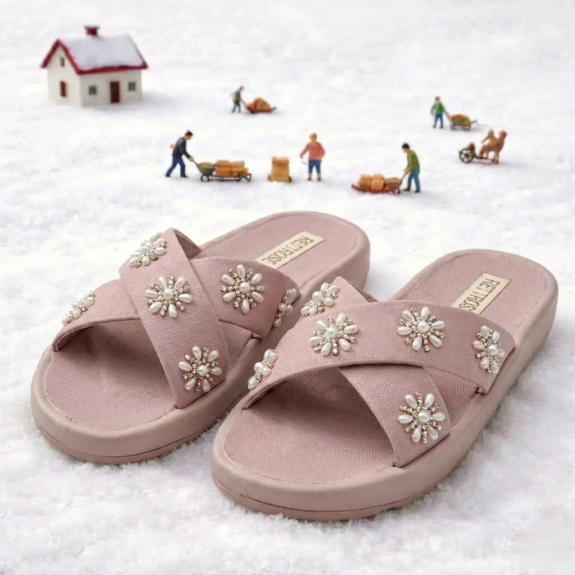 The Safira Pink Luxury Cross Over Embellished Slides Rettrose