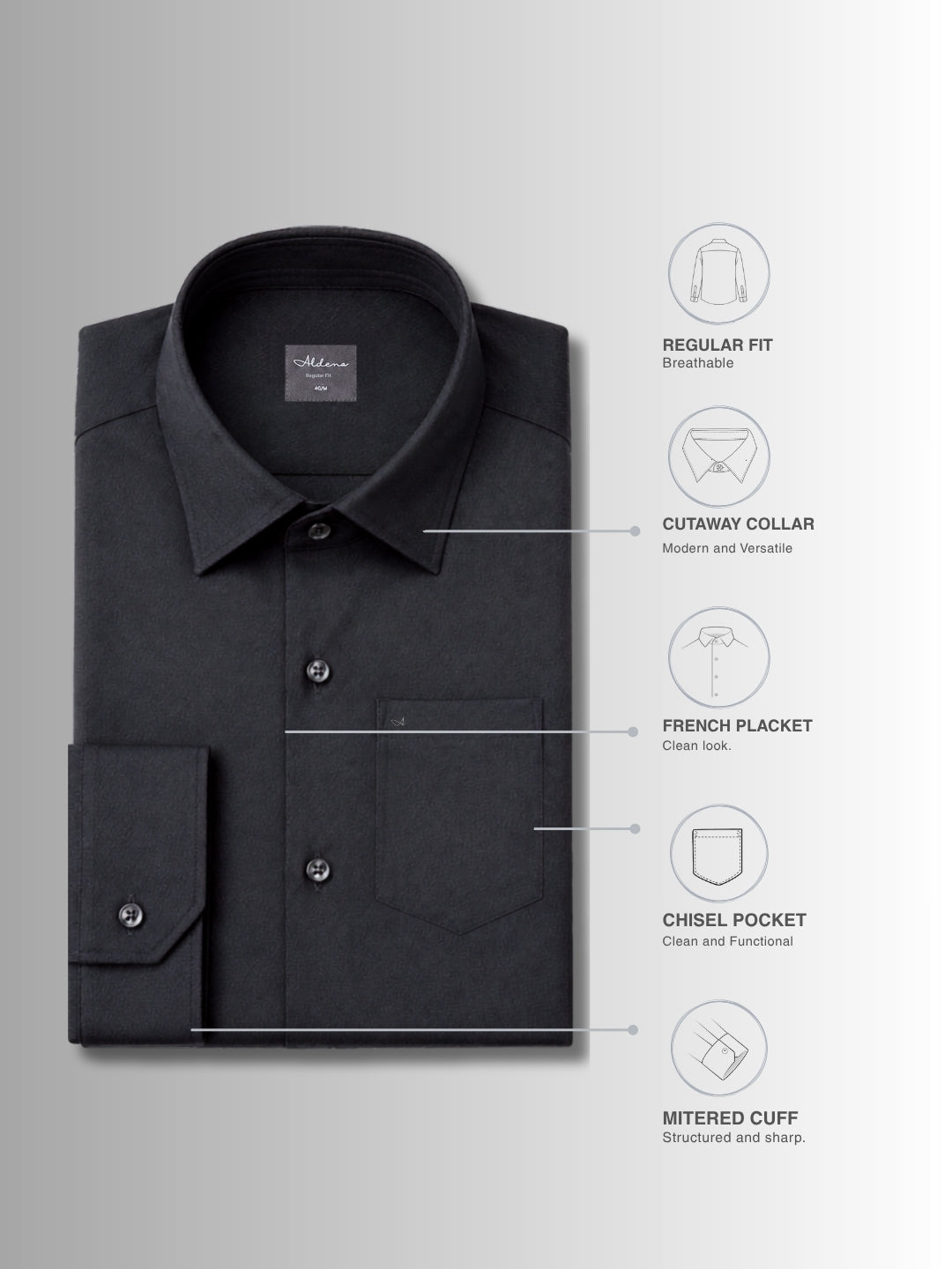 Regular Fit Cotton Black Formal Shirt for Men (FIBON)