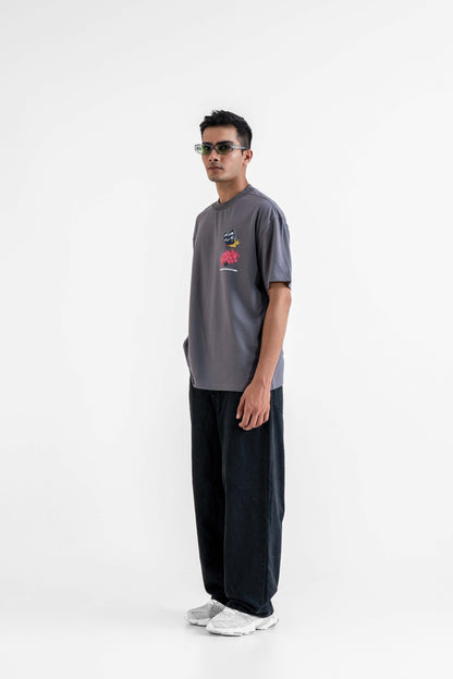 Cruel Grey Oversized Printed T-Shirt Main Character
