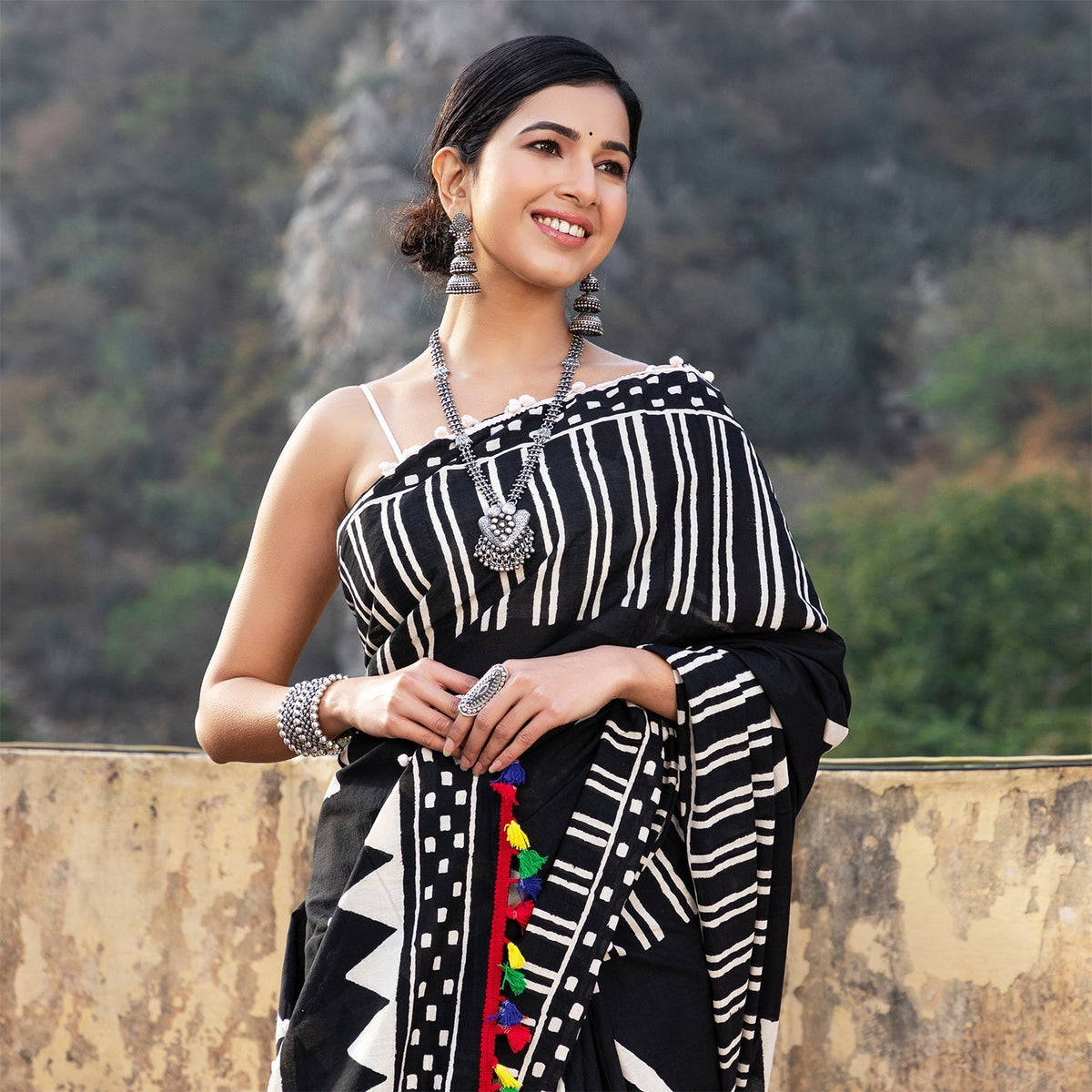 Black Geometrical Cotton Saree