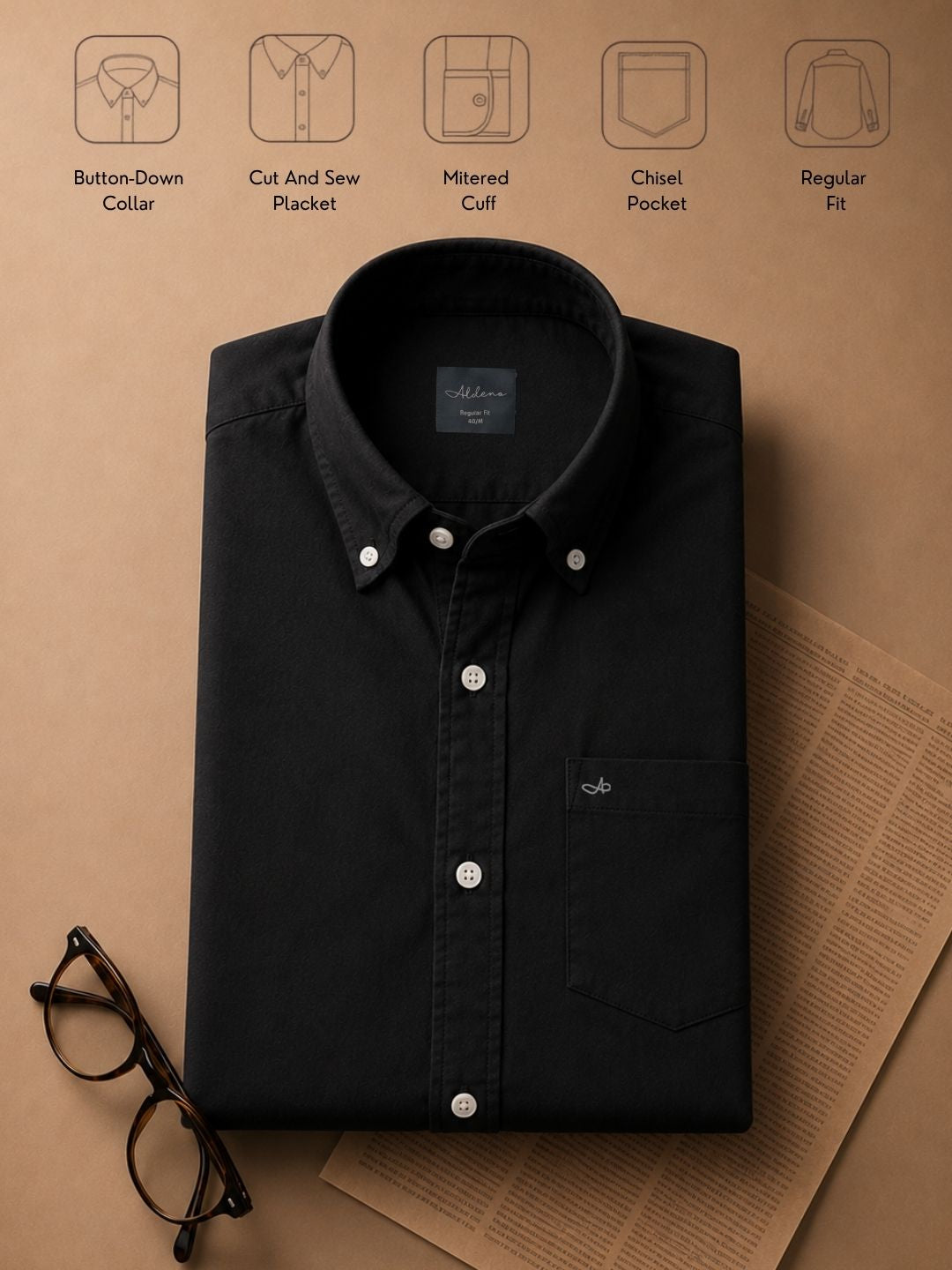 Aldeno Men Solid Casual Black Shirt
