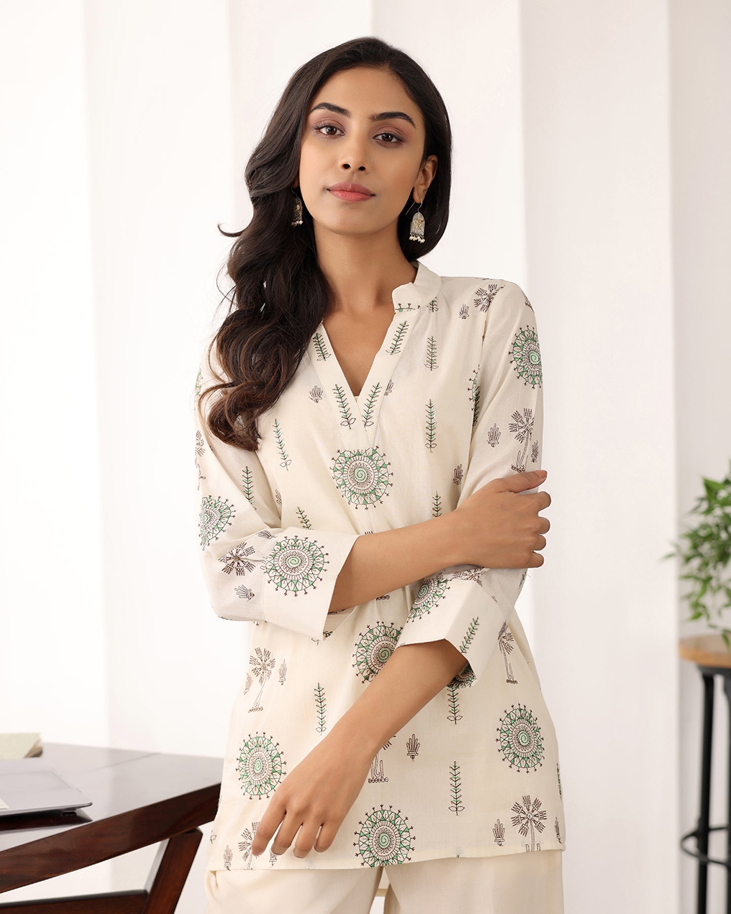 V-neck Printed Cotton Co-ord Set