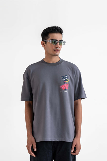 Cruel Grey Oversized Printed T-Shirt
