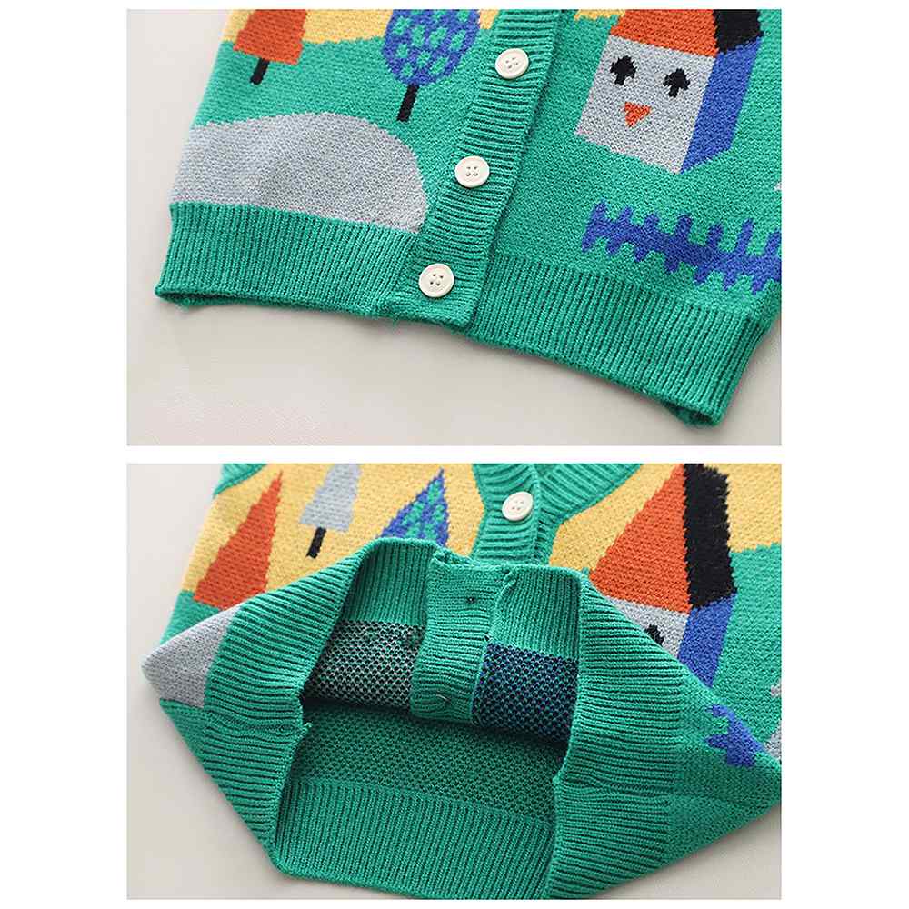 3pcs Green Village Theme Cardigan, Shirt and matching Pants set for Toddlers and Kids