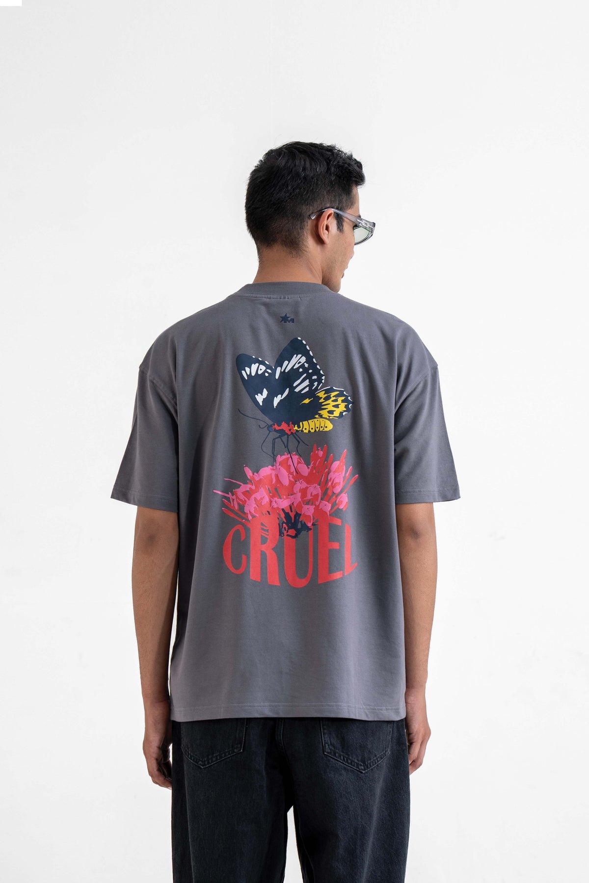 Cruel Grey Oversized Printed T-Shirt Main Character