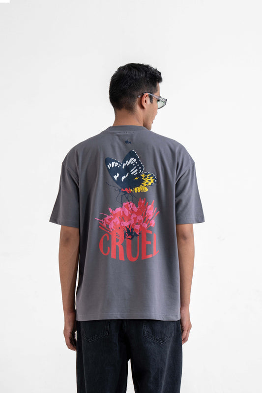 Cruel Grey Oversized Printed T-Shirt Main Character