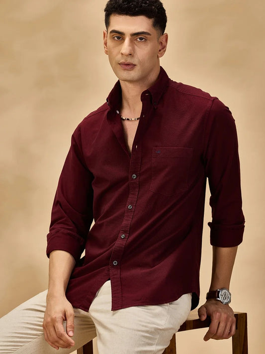Aldeno Men Oxford Maroon Casual Shirt (GOWIN)