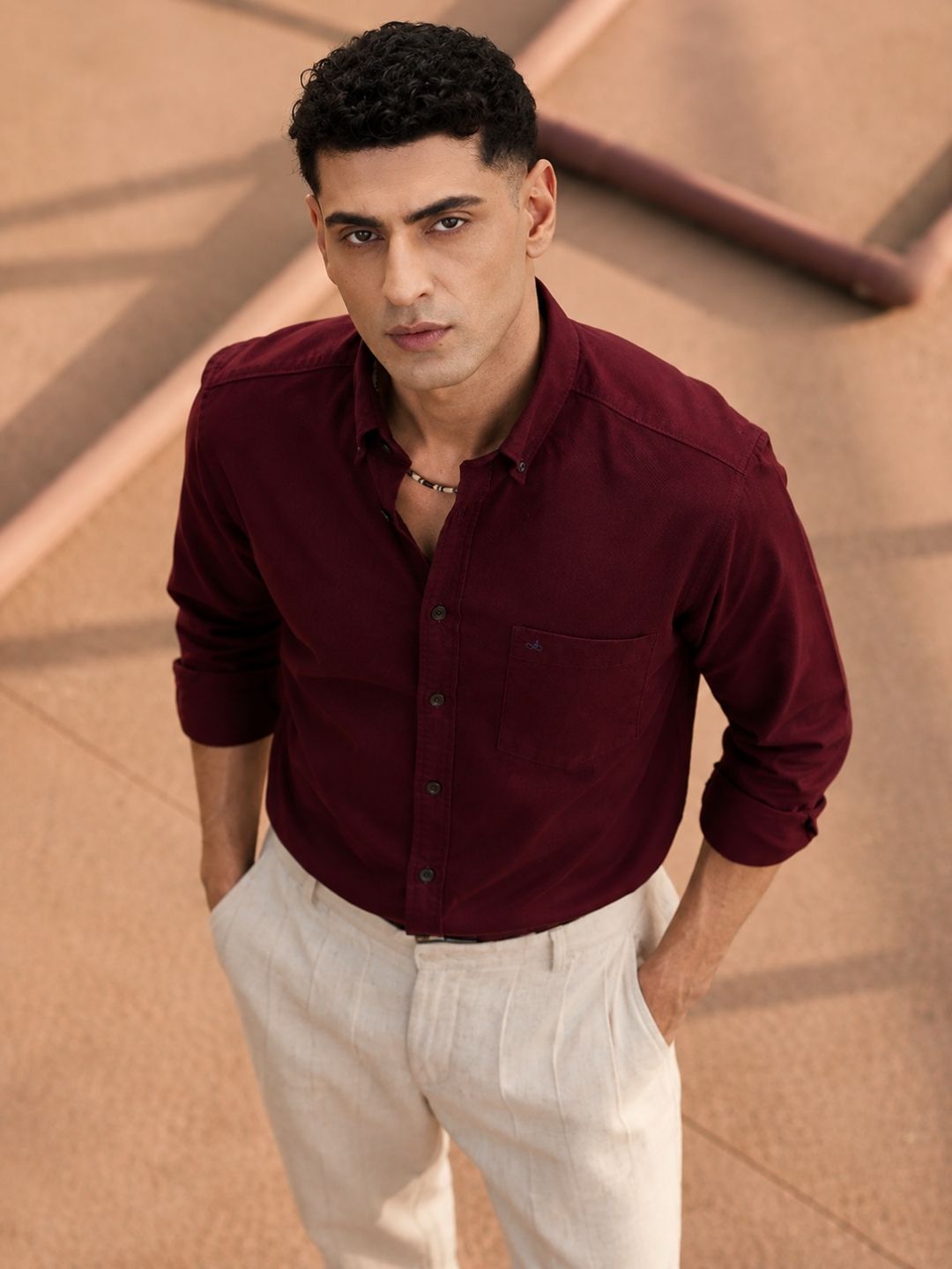 Aldeno Men Oxford Maroon Casual Shirt (GOWIN)