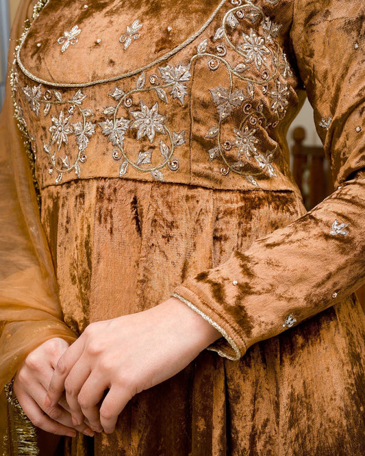 Brown Kalidaar Velvet Suit Set