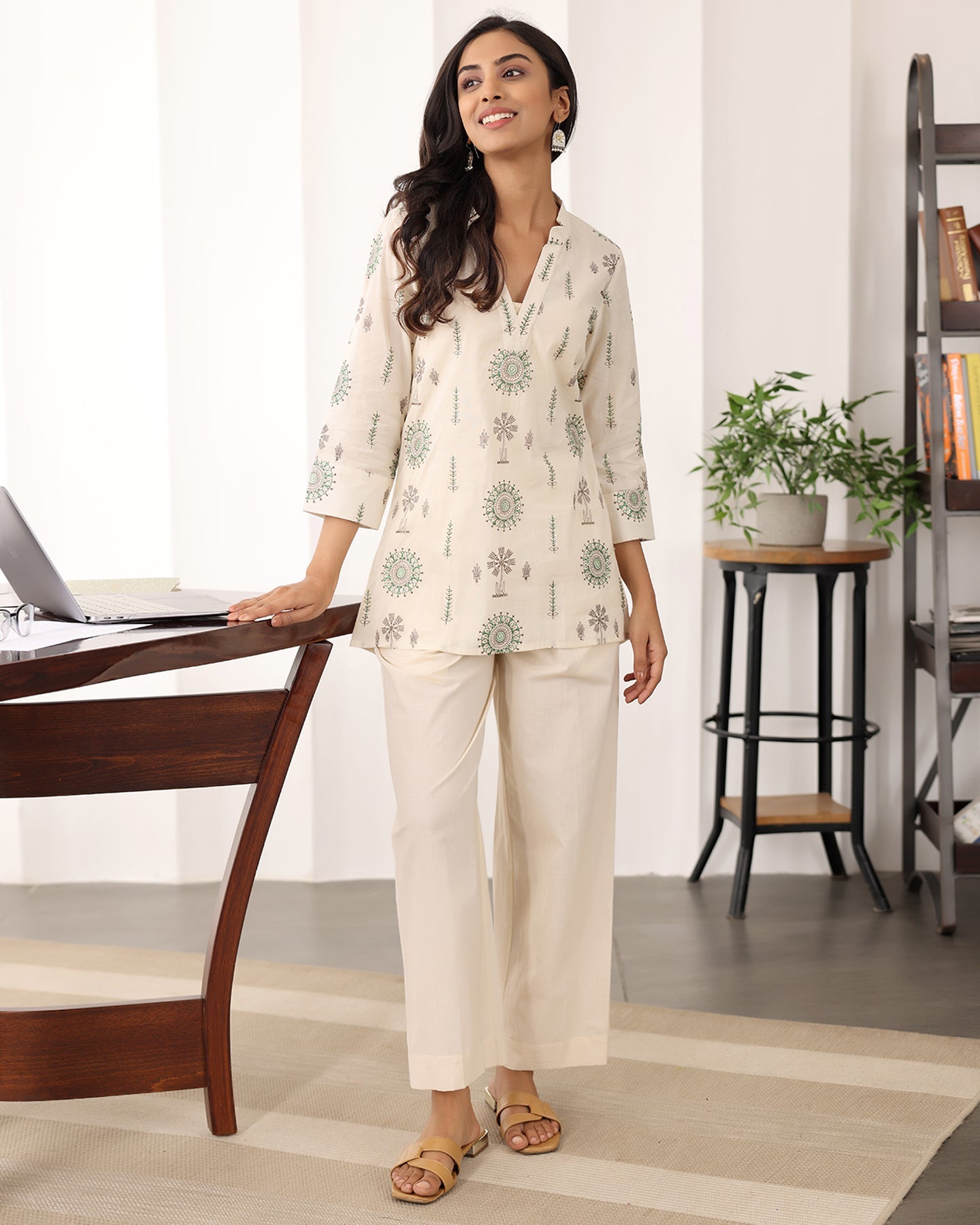 V-neck Printed Cotton Co-ord Set
