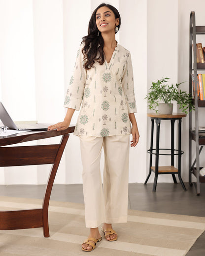V-neck Printed Cotton Co-ord Set