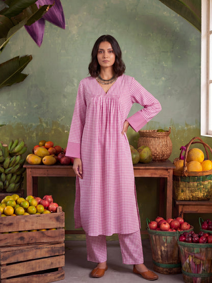 URBAN BLUSH CHECKS KURTA SET