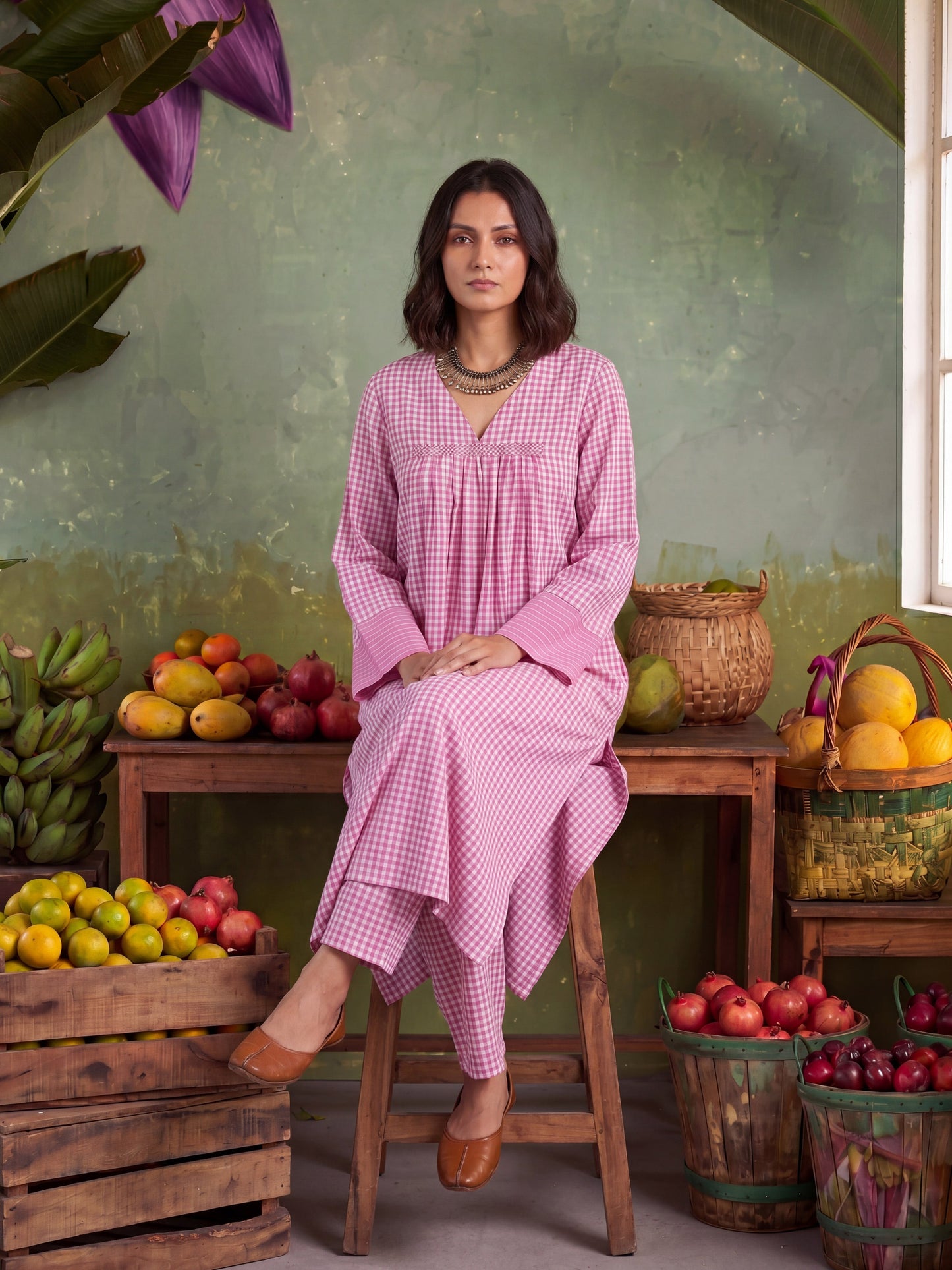 URBAN BLUSH CHECKS KURTA SET