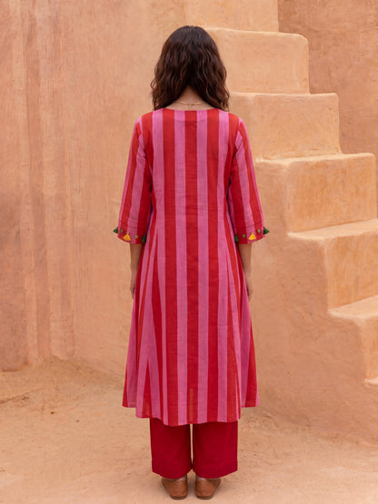BERRY STRIPE KURTA SET