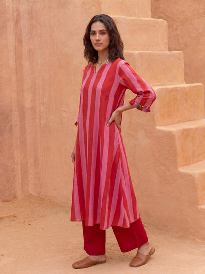 BERRY STRIPE KURTA SET