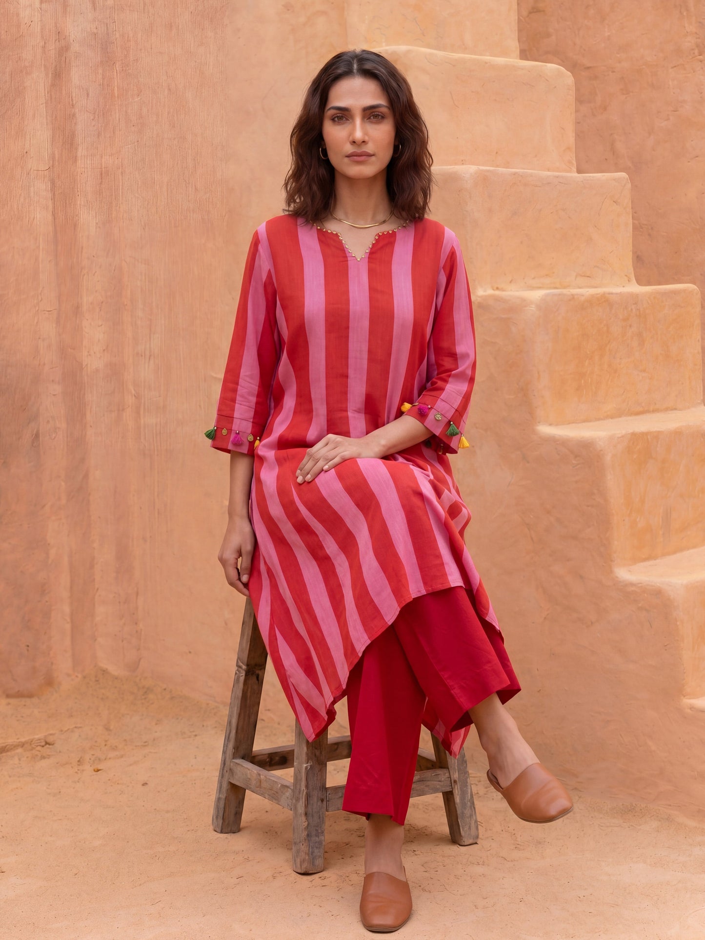 BERRY STRIPE KURTA SET