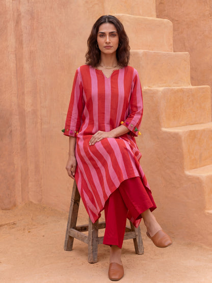 BERRY STRIPE KURTA SET