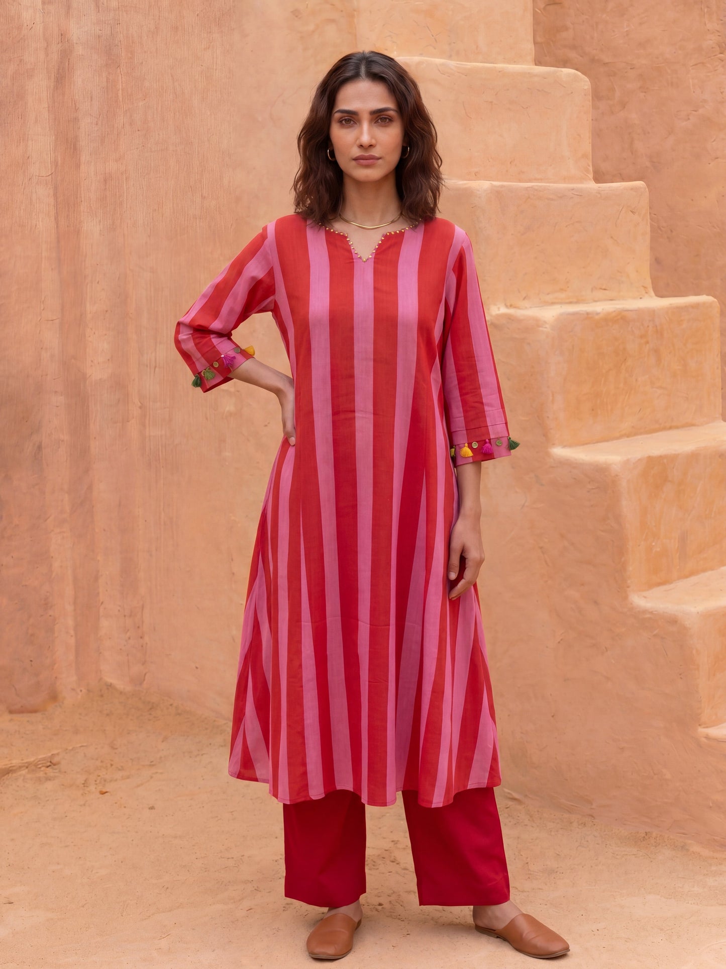BERRY STRIPE KURTA SET