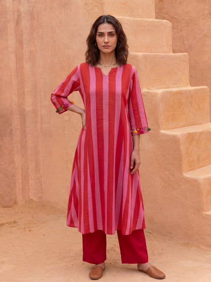BERRY STRIPE KURTA SET