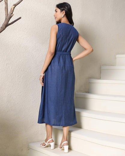 Navy Cotton Wrap Dress