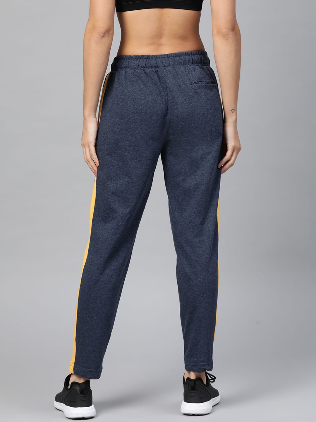 Alcis Women Navy Blue Mustard Yellow Solid Slim Fit Solid Track Pants