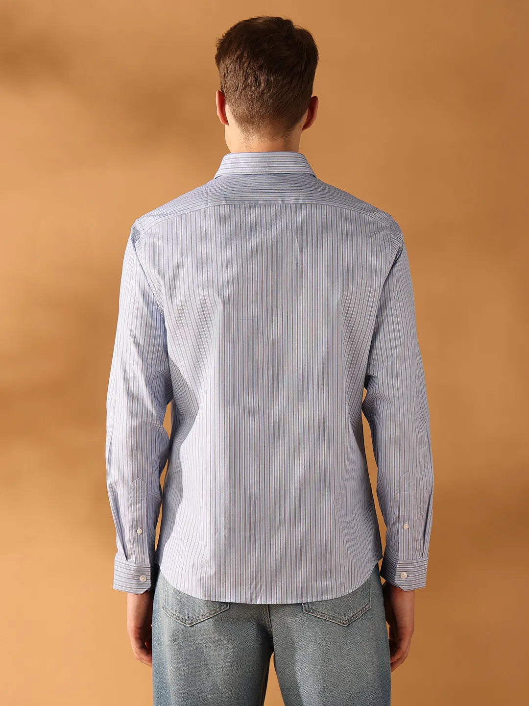 Blue Regular Fit Stripes Formal Shirt for Men (OVULO)