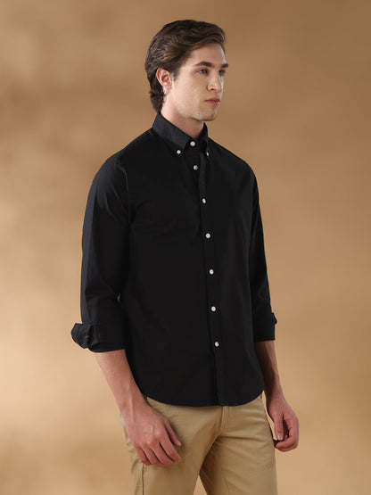 Black Regular Fit Casual Cotton Shirt for men (LAXEN)