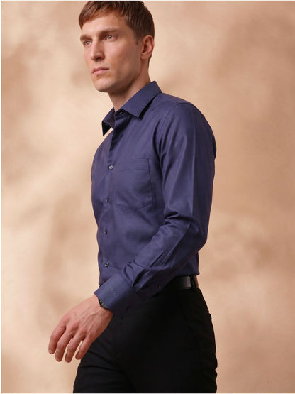 Regular Fit Cotton Navy Blue Formal Shirt for Men (FUSED)