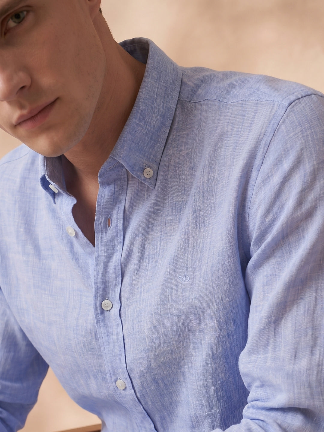 Regular Fit Blue Linen Solid Casual Shirt for Men(LARIA)