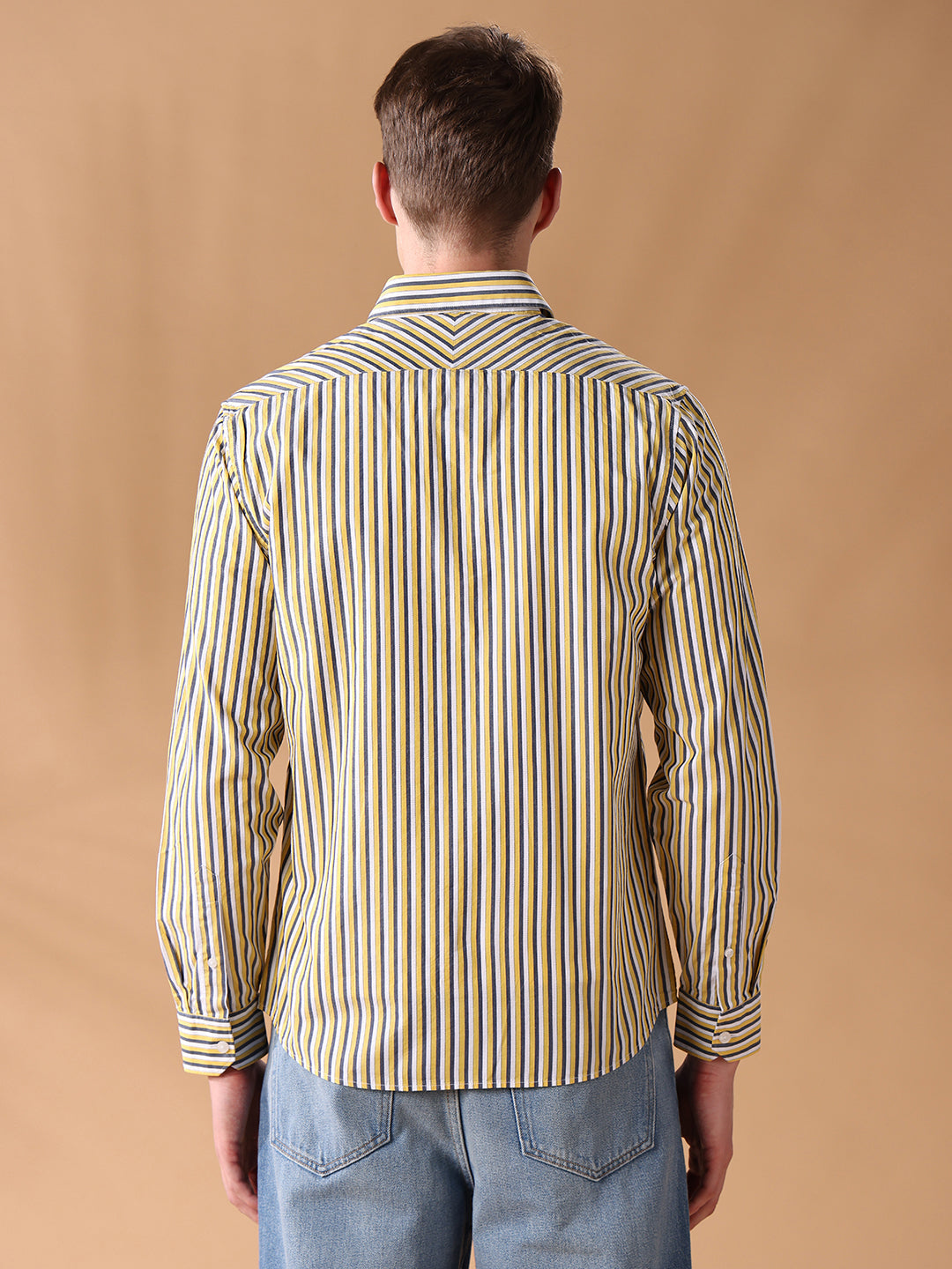 Yellow Regular Fit Striped Casual Shirt for Men (DIGEO)