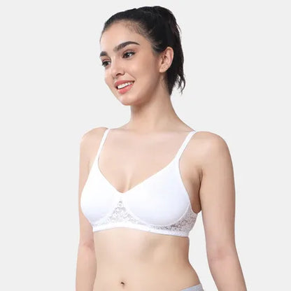 White t shirt lace bra Envie non wired non padded 3/4th coverage seamless lace bra invisible under clothes daily wear
