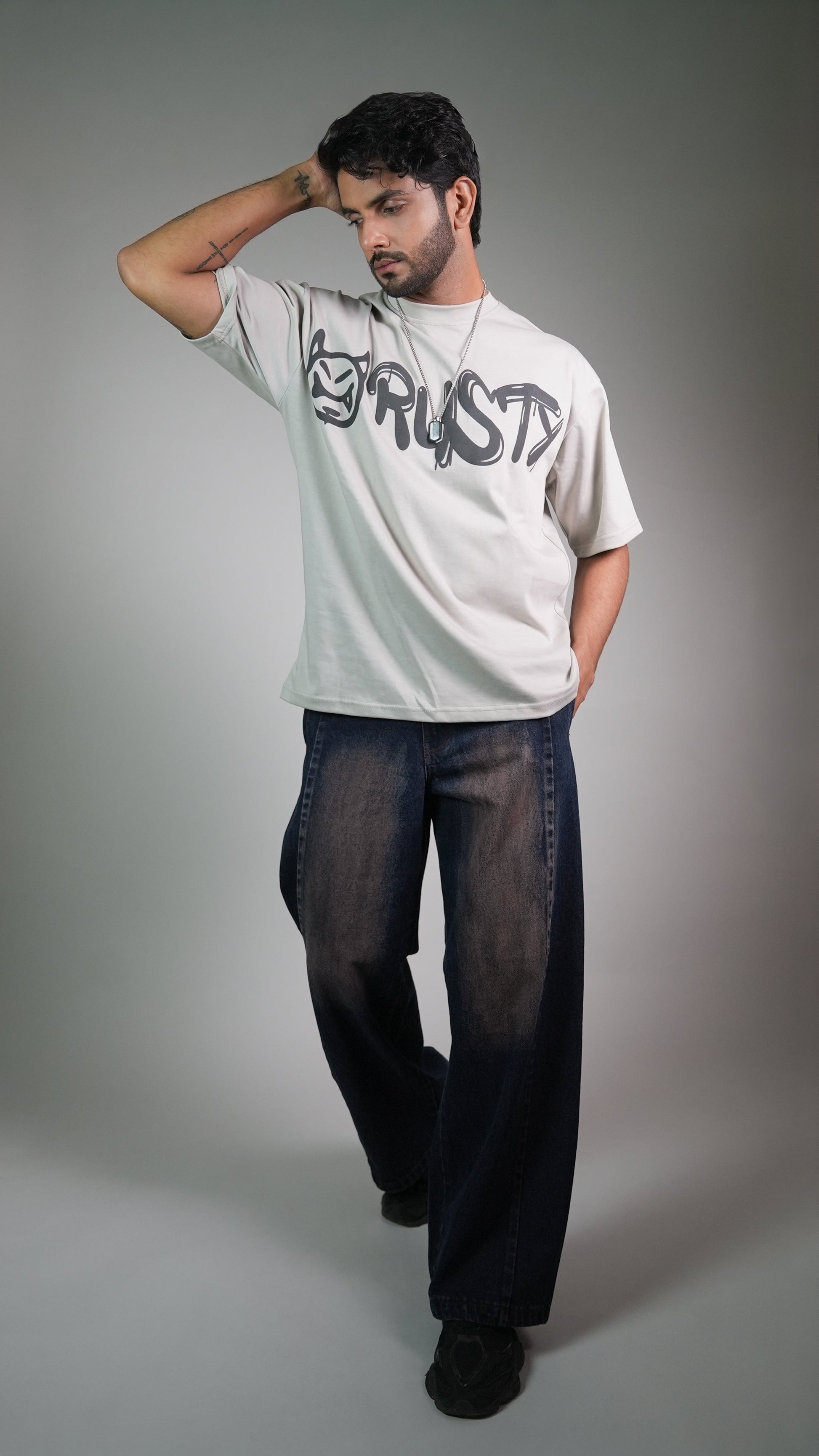 Rust Graffiti Grey Men’S Oversized T-Shirt Rustlines