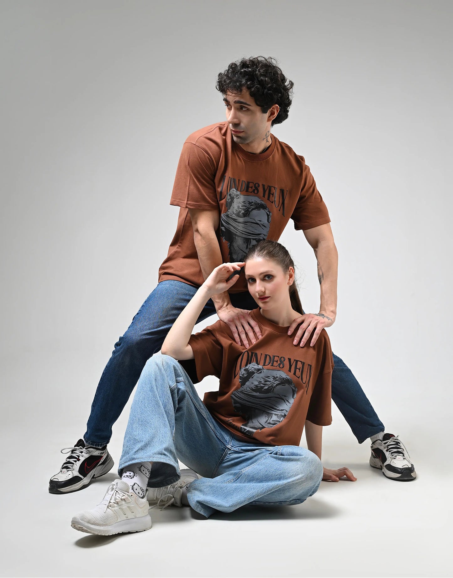 Loin des Yeux, Loin du Cœur Printed Brown T-Shirt Boozee