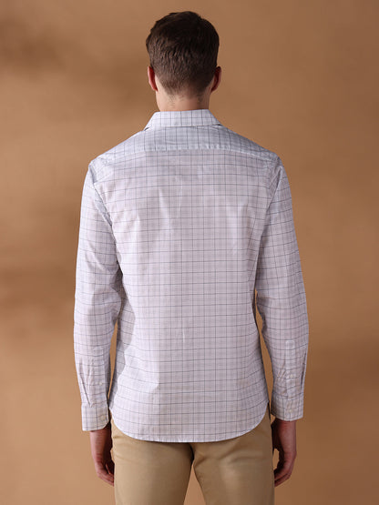 White Regular Fit Checked Formal Shirt for Men (CINDA)