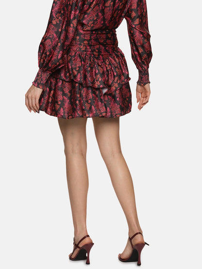 Buy Black Print Ruffle Mini Skirt For Women
