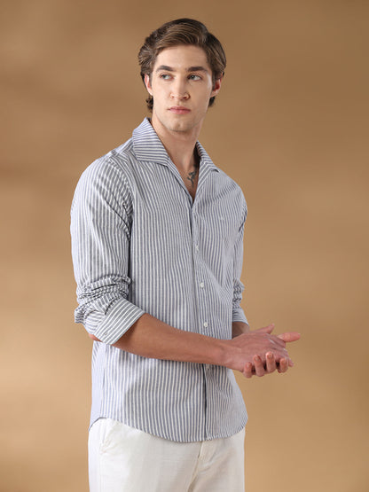 Blue Striped Casual Cotton Shirt