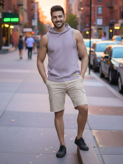 Plus Size Combo Solid Men Maroon and Purple Kangaroo Pocket Sleeveless Hooded T-Shirt Vest-Pack of 2