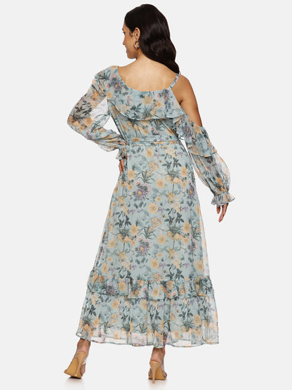 IS.U Green Cold Shoulder Dress