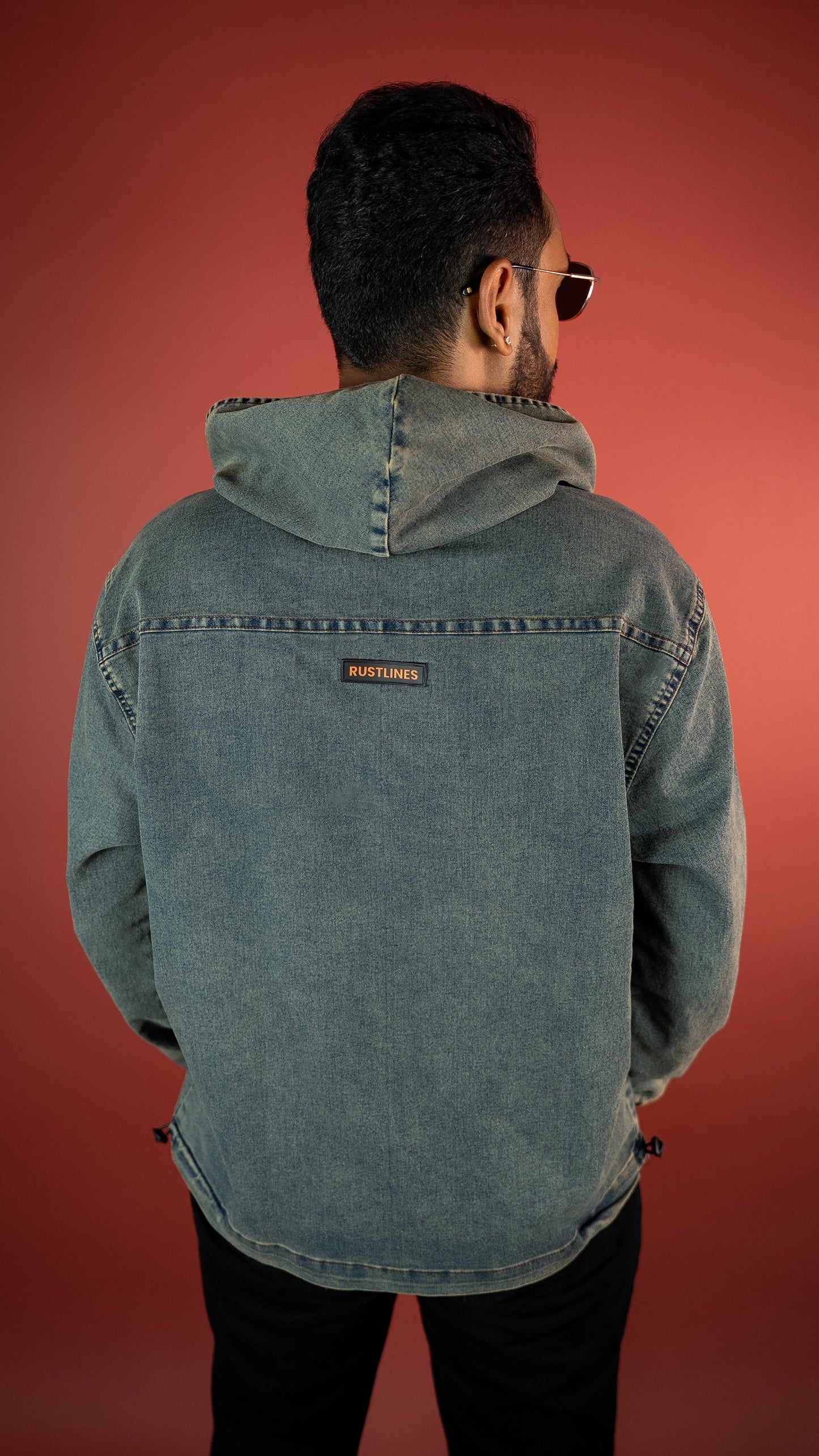 Acid Wash Denim Men'S Hoodie Rustlines