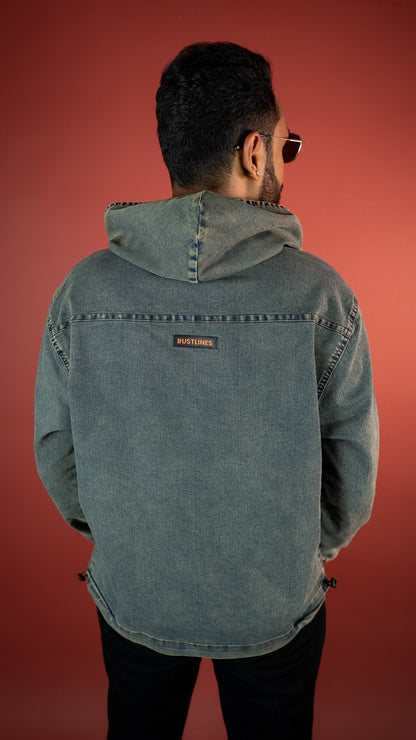 Acid Wash Denim Men'S Hoodie Rustlines