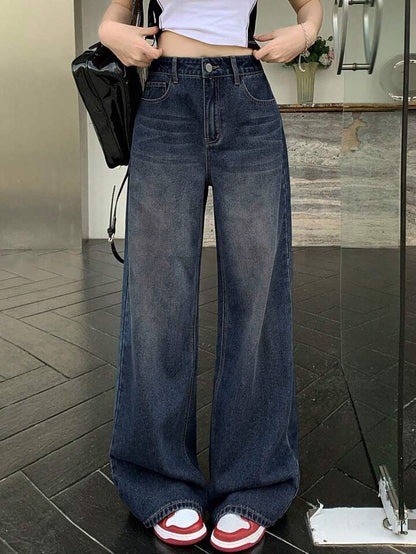 Deep Space Blue Washed Super Wide Leg Jeans