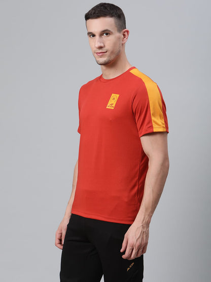 Alcis Men Rust Red Solid Round Neck Training T-shirt